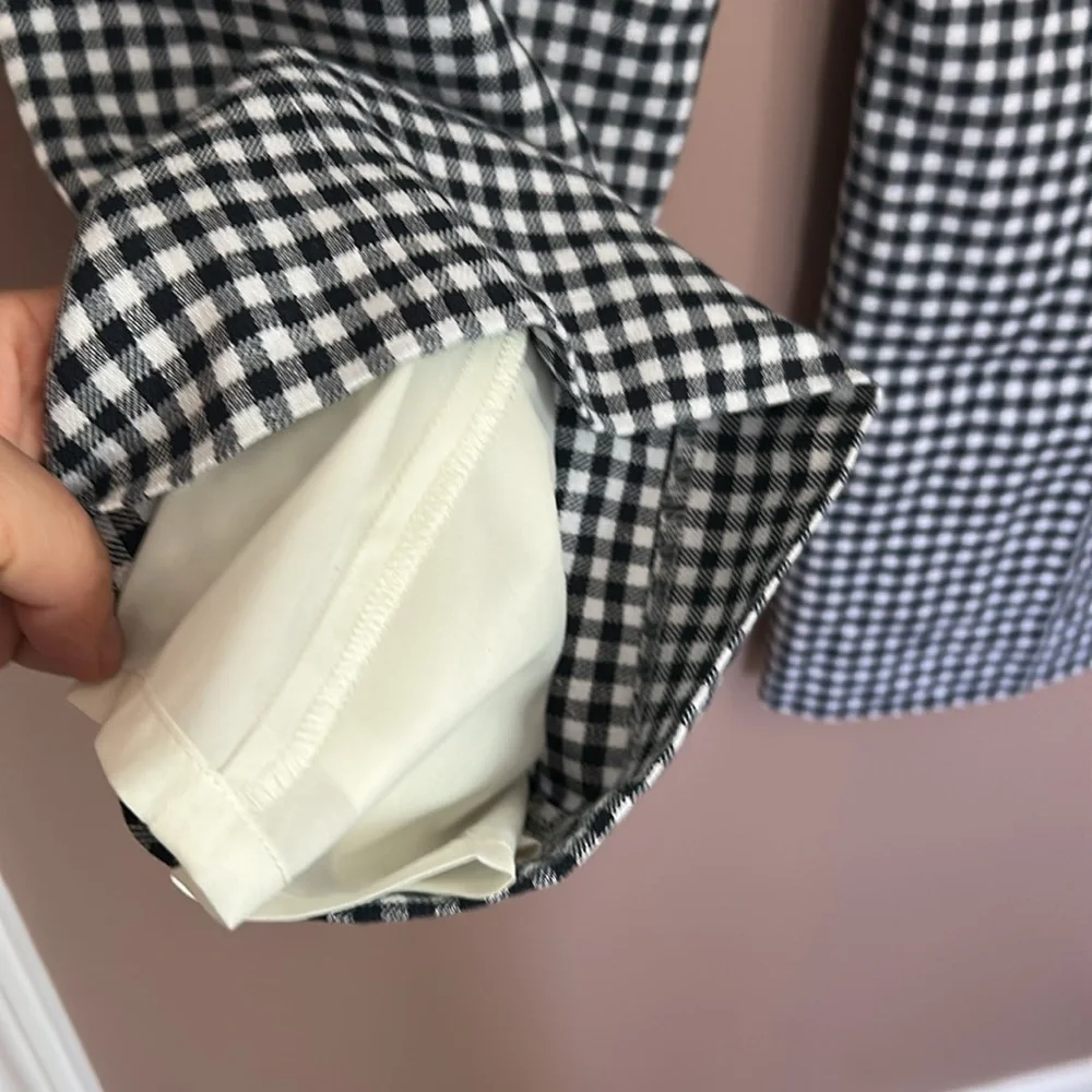J.Crew Hayden kickout crop pant in gingham stretch linen Blue White Size 12